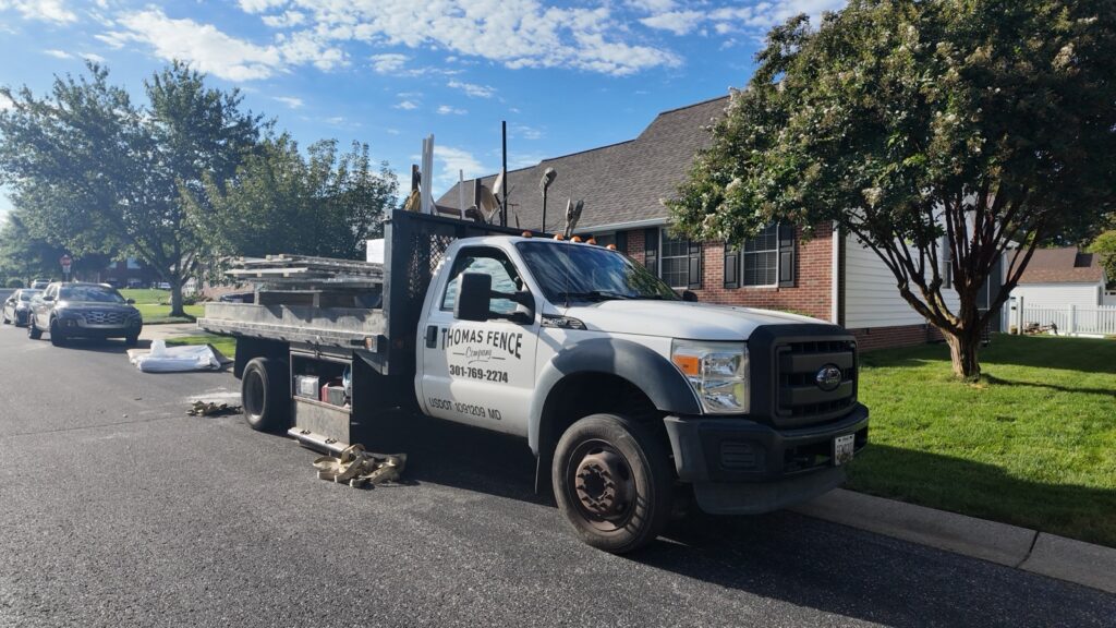 Thomas Fence Co truck loaded with fence materials in Myrtle Beach, SC